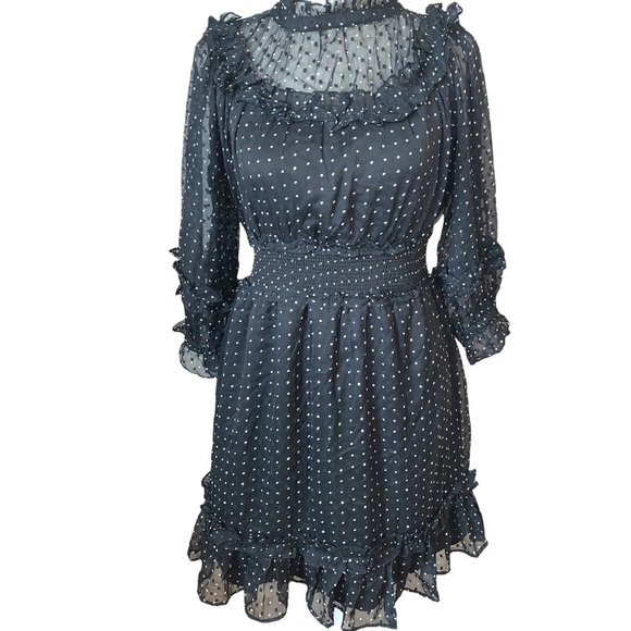 Walter Baker Black Polka Dot Ruffle Mini Dress Size Small - Picture 2 of 8
